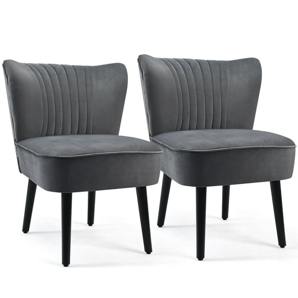 Costway Juego de 2 Sillas de Acento de Terciopelo, Silla Moderna con Patas de Madera y Almohadillas Antideslizantes, Respaldo Ergonómico y Asiento Ancho, Juego de 2 Sillas Tapizadas, Gris