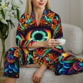 thumbnail image 4 of Goofa Vibrant Psychedelic Eye Printed Women’s 2 Piece Pajama Set Super,Pajamas Women's Long Sleeve Sleepwear Soft Button Down Loungewear Pjs Lounge Set Nightwear-Small, 4 of 9