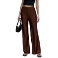 thumbnail image 2 of Women Satin Wide Leg Pants Hidden Elasticized Waistband Silk Casual Long Flowy Loose Trousers Chocolate Color XL, 2 of 7