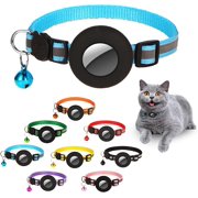 Airtag Cat Collar Breakaway, Reflective Collars with Apple Air Tag GPS Holder and Bell for Kittens and Puppies (Blue)