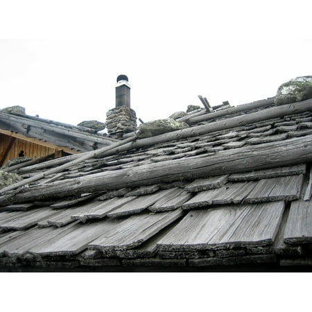 Canvas Print Hut Traditionally Stones Shingle Grey Roof Alpine Stretched Canvas 10 x
