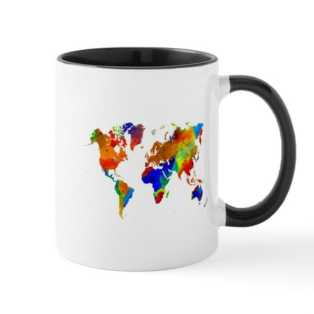 

CafePress - Design 33 Colorful World Map Mugs - 11 oz Ceramic Mug - Novelty Coffee Tea Cup