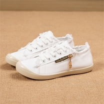 XIMIN Womens Casual Low Top Side Zipper Sneakers Canvas Shoes Fashion Walking Tennis Shoes Lace Up Comfortable Flat Loafers Ladies Soft Soled Non-Slip Lightweight Sneaker