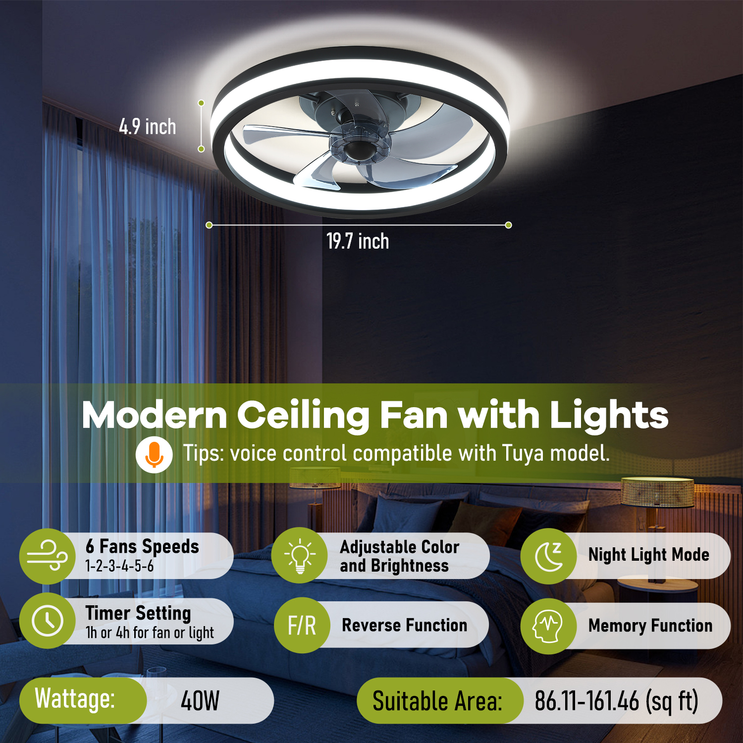 JOPESO Ceiling Fans with Lights and Remote, 20” Outdoor Ceiling Fan with Light with Remote
