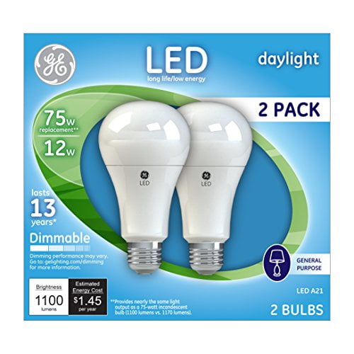 GE LED Light Bulbs, Frosted Daylight, 12-Watts, 1100 Lumens, 2-Pk.