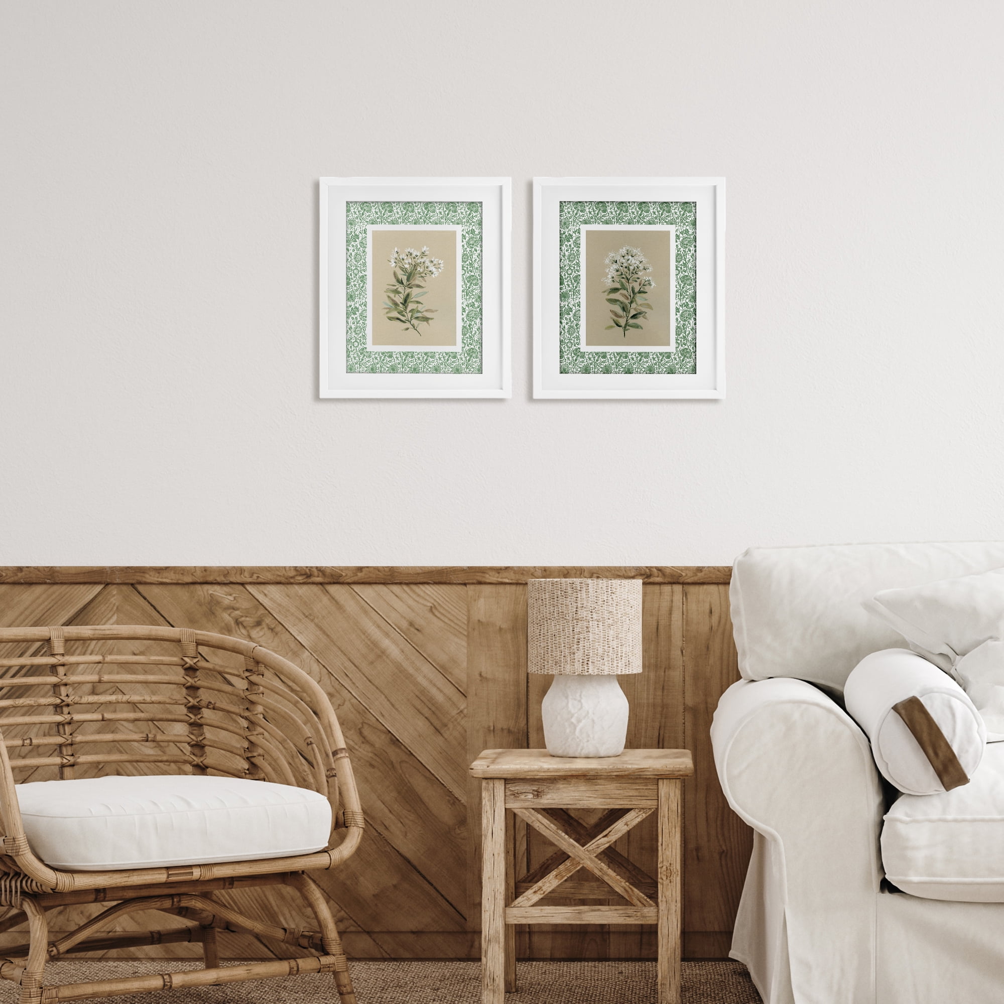 Stupell Industries Green Botanical Patterned Florals 2 Piece White Framed Print Under Glass Set, design by Carol Robinson
