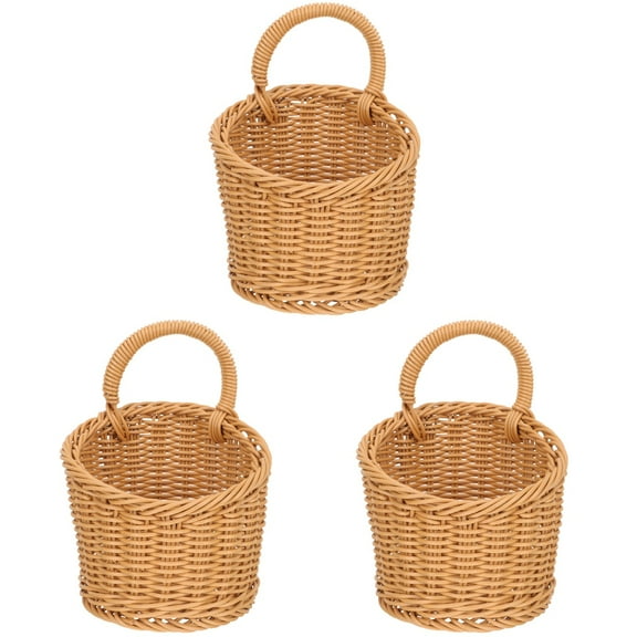 Set of 3 Basket Rattan Imitation Kitchen Storage Small Hanging