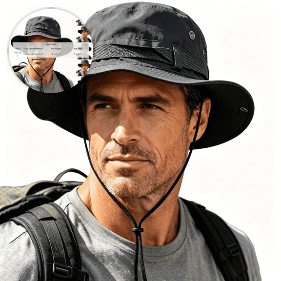 BELTNOV Men's Wide Brim Boonie Hat Foldable Sunshade Bucket Hats for Safari Military Beach Dark Gray