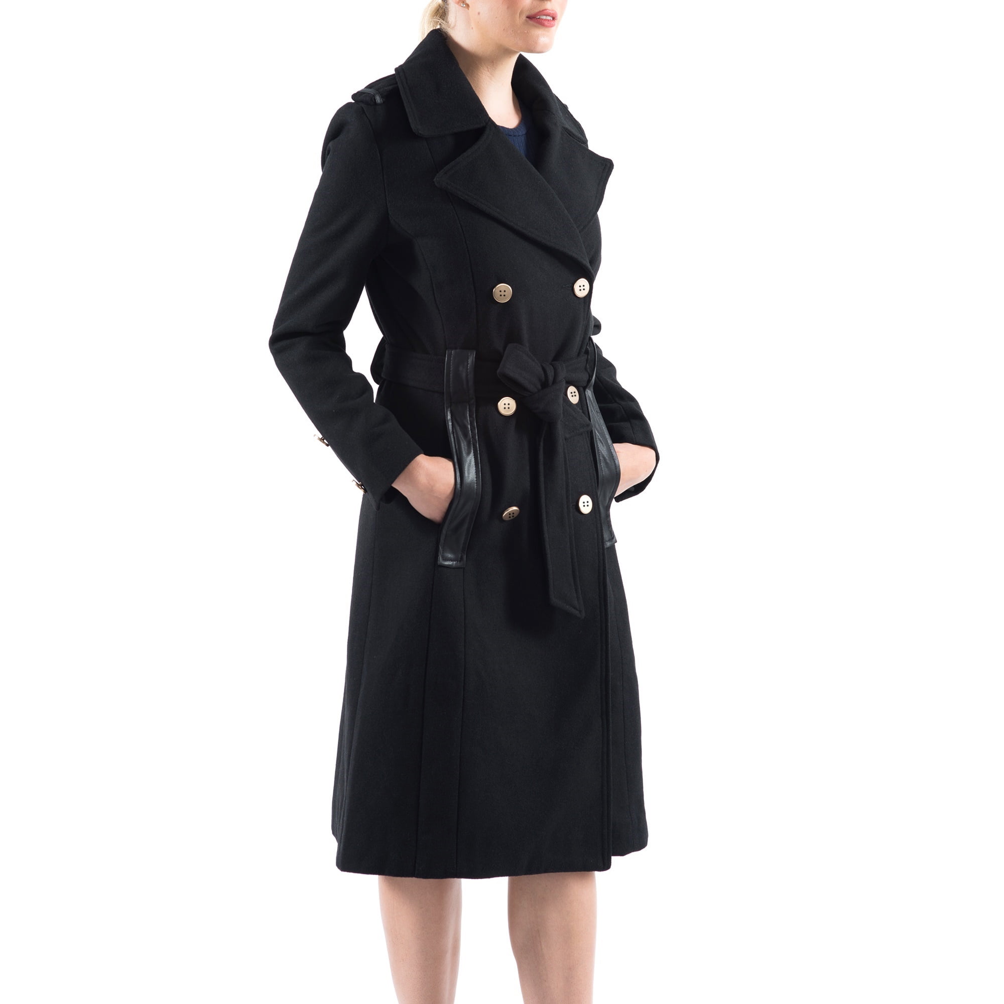 Womens Double Breasted Slim Fit Woolen Long Jacket Overcoat Belt Trench Coat Hot