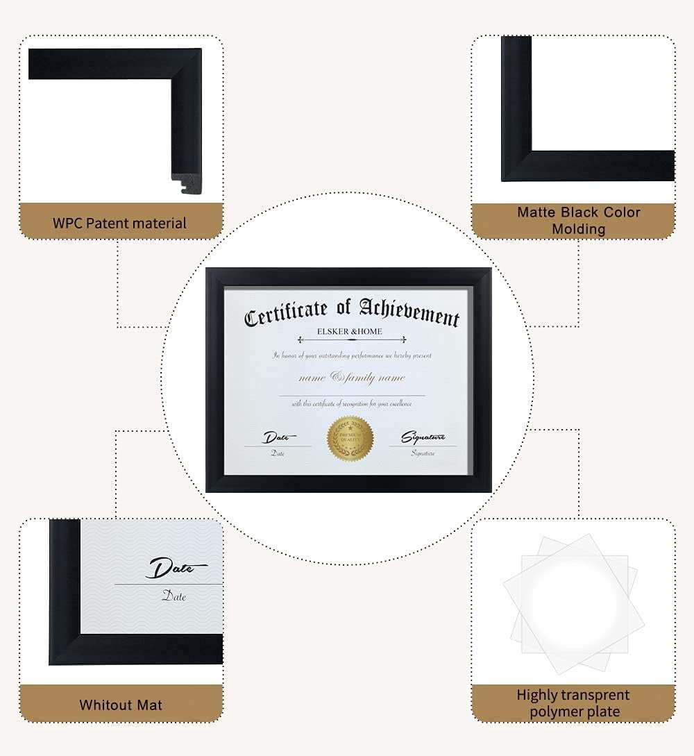 ELSKER&HOME 8.5x11 Picture Frame 4 Pack - Black Sturdy Wood Composite Certificate Frame