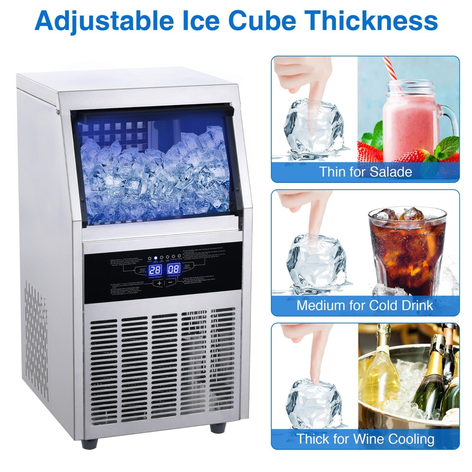 Built-In Commercial Ice Maker 90lbs Ice Stainless Steel Cube Machine  Restaurant