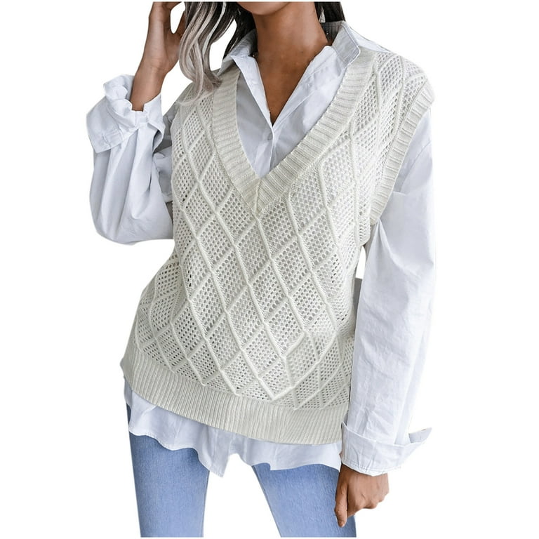 Ladies Fashion V Neck Hollow Out Casual Knit Vest Sweater Vest Fashion  Women Casual V-Neck Hollow Knitted Vest Sweater Vest Reduced Price and