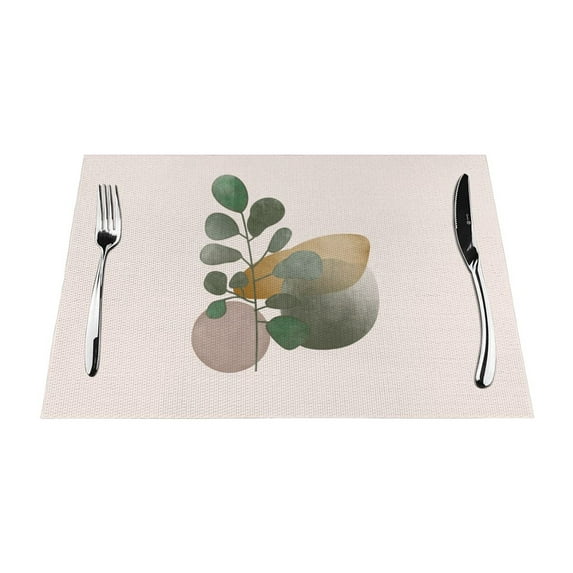 ZNDUO Placemats, 1 PCS Heat Resistant Stain Resistant Woven PVC Insulation Placemats, Durable Washable Elegant Table Mats for Dining-Boho Leaf Painting Art, 18"x12"