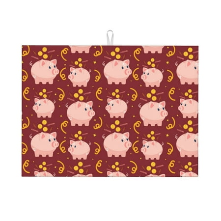 

Cauagu Dish Drying Mat 24*18 inch Absorbent Dish Drainer Kitchen Counter Dish Drying Pad for Countertops Sinks Draining Racks( Cute Pig with Coins)
