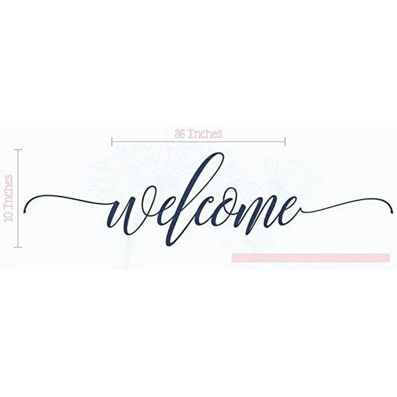 Welcome Hand Script Vinyl Art Wall Stickers Decals Porch Home Decor Lettering, 36 X 10 , Deep Blue