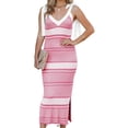 thumbnail image 2 of LANGWYQU Deep V-Neck Striped Long Dress Sleeveless Strappy Tie Bodycon Dress, 2 of 5
