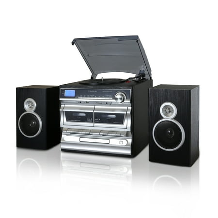 Trexonic 3-Speed Turntable With CD Player, Double Cassette Player, Bluetooth, FM Radio & USB/SD