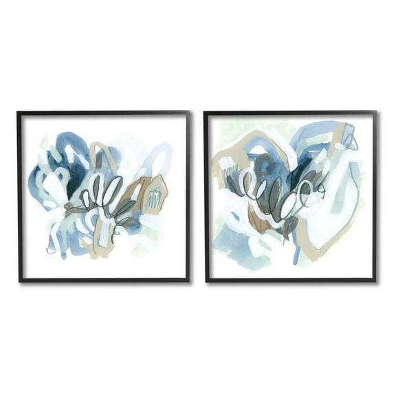 Stupell Industries Contemporary Blue Squiggle Composition Graphic Art Black Framed Art Print Wall Art, Set of 2, Design by June Erica Vess