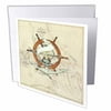 3dRose Print of Vintage Florida Chart With Pirate Wheel, Greeting Cards, 6 x 6 inches, set of 12