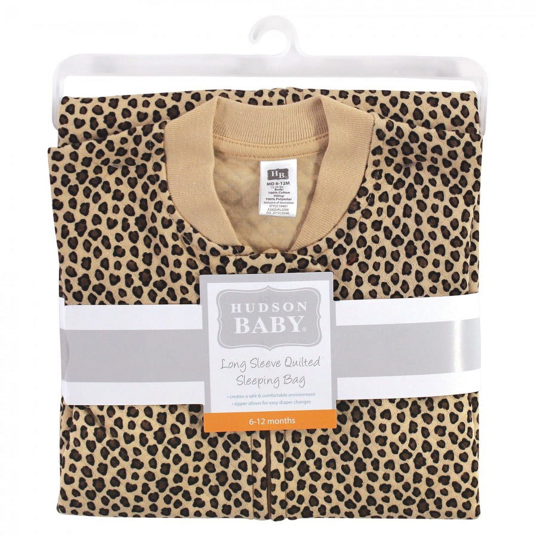 Hudson Baby Infant Girl Premium Quilted Long Sleeve Sleeping Bag and Wearable Blanket, Leopard, 12-18 Months