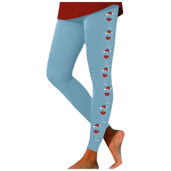 Zhanying Christmas Leggings with Pockets Plus Size Stylish Elastic Ankle Cuffs Holiday Leggings for Women Plus Size Blue XL