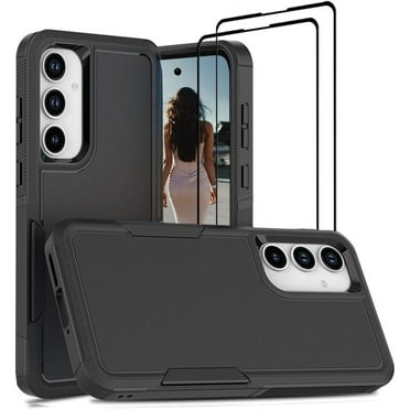 for Samsung Galaxy A35 5G Case with [2 Pack] Tempered Glass Screen Protector, Shockproof Heavy Duty Dual Layer Hard PC Soft TPU Bumper Slim Protective Cover for Samsung Galaxy A35 5G, Matte Black