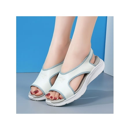 

Daeful Ladies Casual Shoes Peep Toe Beach Sandal Slip On Platform Sandals Fashion Cutout Wedge Shoe Womens Breathable Blue 10