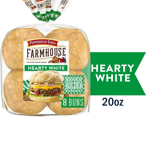 Pepperidge Farm Farmhouse Hearty White Hamburger Buns, 8-Pack Bag