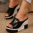 thumbnail image 3 of Rokment Platform Wedge Sandals for Women 2026 Fashion Casual Color Block Leather Chunky High Heels Dress Slip on Summer Shoes Black Size 6, 3 of 8