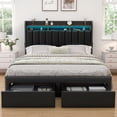 thumbnail image 1 of SIBEDS LED Bed Frame with Drawer Pockets and PU Upholstered Black Wingback Headboard,Queen, 1 of 8