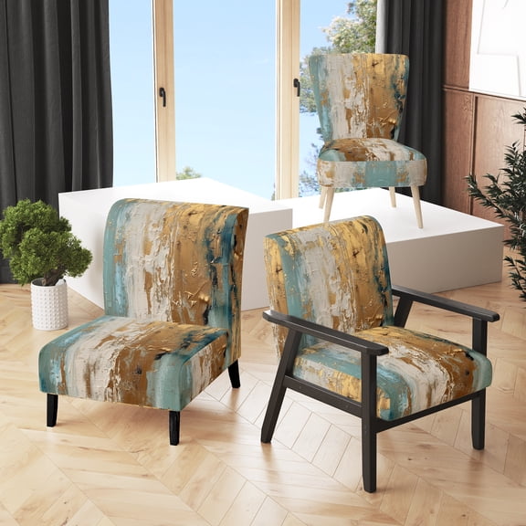 Designart "Daydreams with a Touch of Gold VII" Brown Minimalism Upholstered Accent Chair - Modern Arm Chair For Living Room