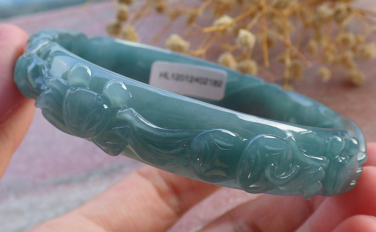 Icy Green Natural A JADE Jadeite Crab Coin Lotus Leaf Bangle Bracelet 62 mm 680598 TN