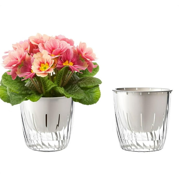 NOGIS Self Watering Planters - 2 Pack, 4.5 Inch Transparent Flower Pots for Indoor Plants, Perfect for African Violet, Monstera, Succulents, Herbs & Decorative Flowers