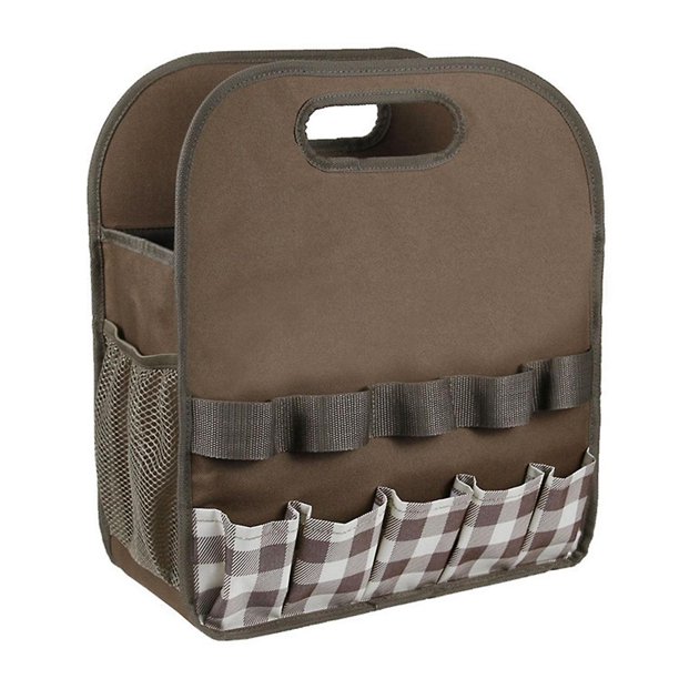 Bolsa para herramientas de jardinería, bolsa de tela Oxford para kit de herramientas de jardinería, herramientas portátiles de múltiples bolsillos, organizador de café a cuadros, café a cuadros