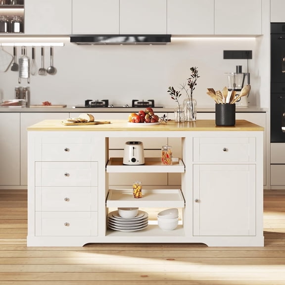 May in Color Oak Kitchen Island with Storage and Drop-Leaf