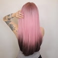 thumbnail image 3 of Peluca sintética recta con flequillo para mujer, pelo Natural largo, resistente al calor, Cosplay colorido, Ombre, Negro, Rosa, 3 of 4