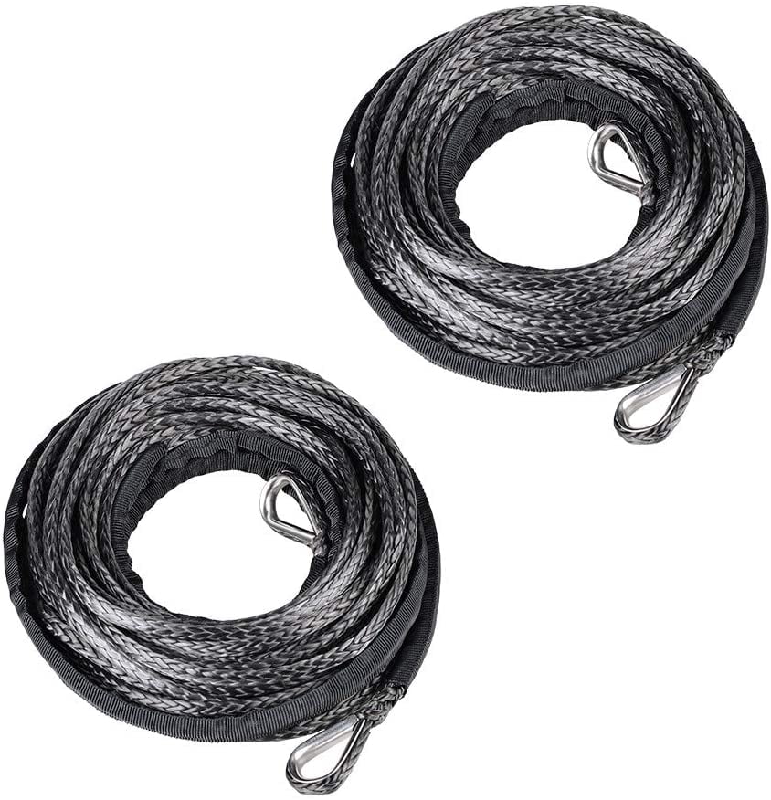 Astra Depot Set 2pcs 1/4 UHMWPE Synthetic Winch Rope Extension with Stainless Steel Thimble Eyes on Both end Black 