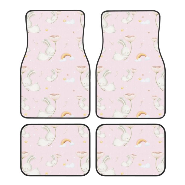 Balery Rainboe And Rabbit Juego de 4 Alfombrillas para Auto, Revestimientos de Caucho Resistente, Diseño Antideslizante