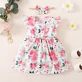 thumbnail image 3 of Infant Baby Girl Dress 2 Pieces Ruffle Sleeveless Cake Dresses + Headband Cute Two Button Skirt Infant Girl Clothes Pink 12-18 Months, 3 of 7