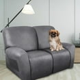 thumbnail image 2 of Loveseat Recliner Cover Leather Look Recliner Loveseat Covers Recliner Sofa Cover for 2 Seater Reclining Couch Spandex Fabric Washable 6 Pieces (2 Seater, 01 Light Grey), 2 of 14