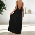thumbnail image 5 of Women's Backless Maxi Dress, Solid Color Spaghetti Strap Loose Fit Long Dress, Casual Sleeveless Beach Dress for Vacation, Summer and Daily Wear Black XXL, 5 of 8