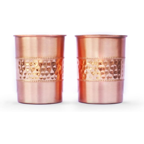 HealthGoodsIn -Pure Copper Tumblers Set of 2  Straight Design Hammered & Plain for Ayurvedic Wellness - 250ml