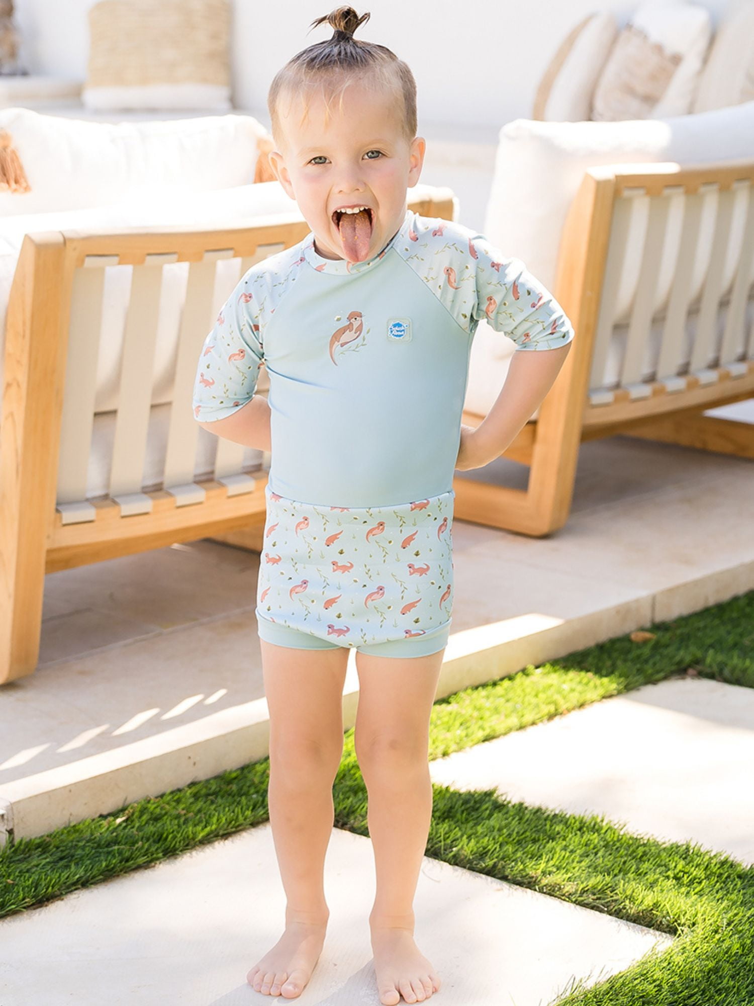 Splash About Happy Nappy Sunsuit with swim diaper, Playful Otters, 6-14 Months