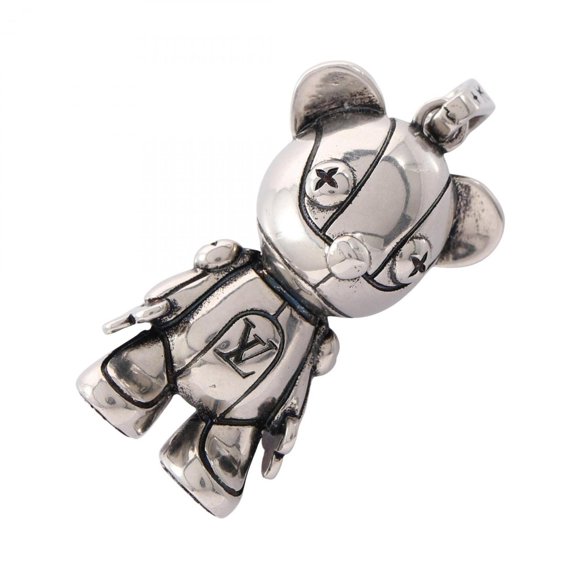 Pre-Owned Louis Vuitton LV Medium Pendant Charm, Stainless Steel, Silver Tone, Men's Jewelry