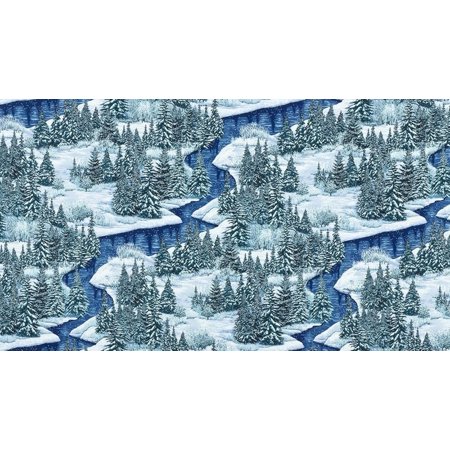 Snowy Brook SRKM 21578 438 Night Scenic Snowy Forest Fabric