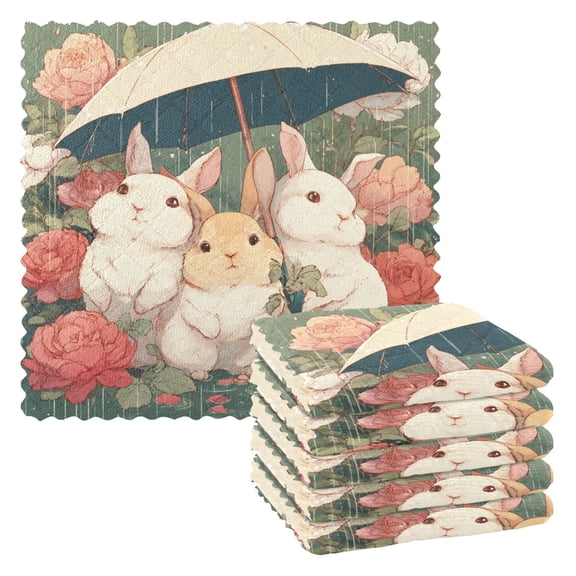 6 Pieces of Kitchen Towels 11x11Inch Kitchen Dish Cloths Kitchen Dish Towels Reuseable Cleaning Cloths Little Rabbits