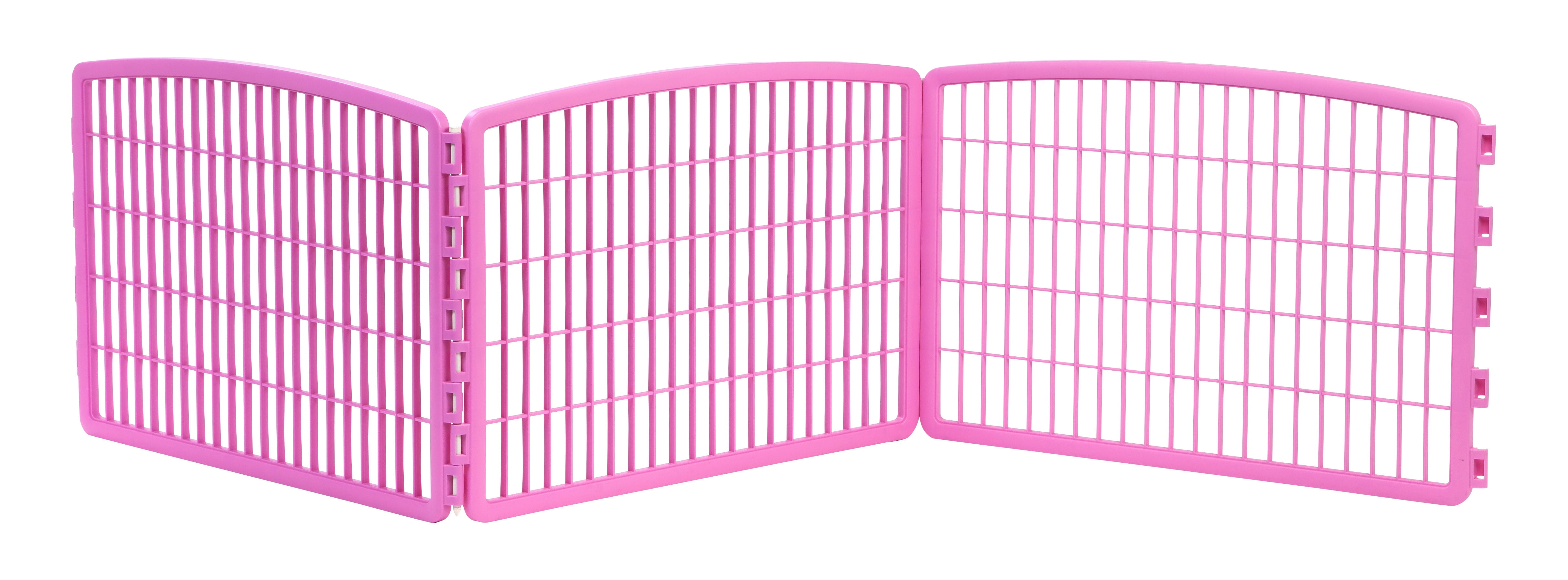 IRIS 24" Exercise 4-Panel Pet Playpen, Puppy Pet Small Medium Dog Pen Keep Pets Secure Easy Assemble Rust-Free Heavy-Duty Molded Plastic Customizable, Pink