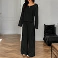thumbnail image 4 of Stichou Women's 2 Piece Matching Lounge Sets Off The Shoulder 2026 Vacation Airport T Shirt with Flowy Wide Leg Pants Lightweight Long Sleeve Lounge Set Black 2XL, 4 of 7