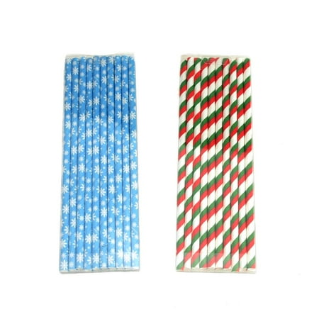 Paper Direct Christmas Snowflake and Striped Christmas Paper Straws, 7-3/4-Inch, 40-Piece ()