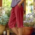 thumbnail image 2 of Y-Sunset Women’s Cotton Linen Bermuda Shorts, High Waist Loose Straight Leg Shorts with Ruffle Hem and Pockets, Casual Summer Beach Wear Everyday Loungewear(Red/L), 2 of 4